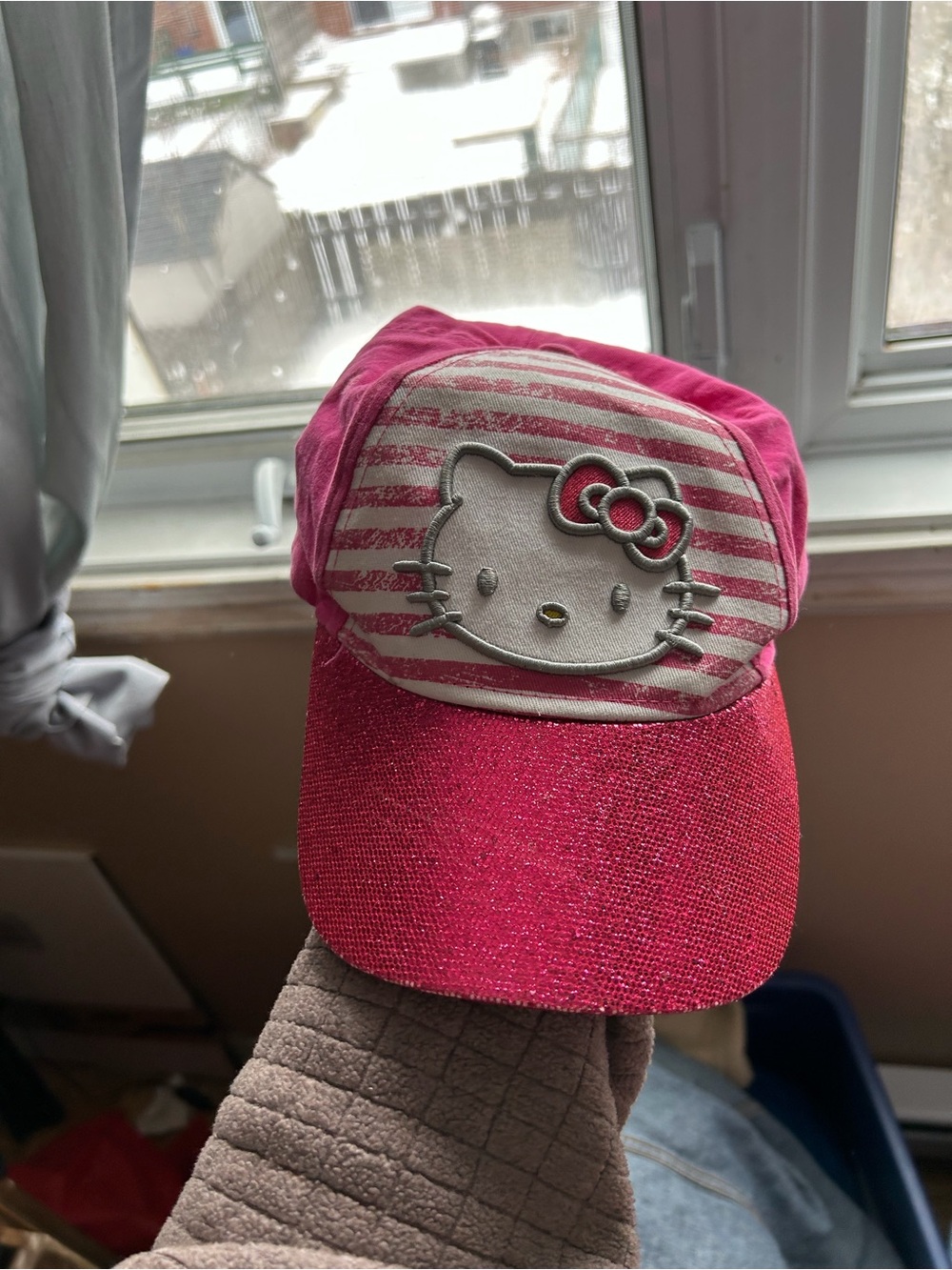 Hello Kitty Hot Pink and Light Pink Striped baseball Cap